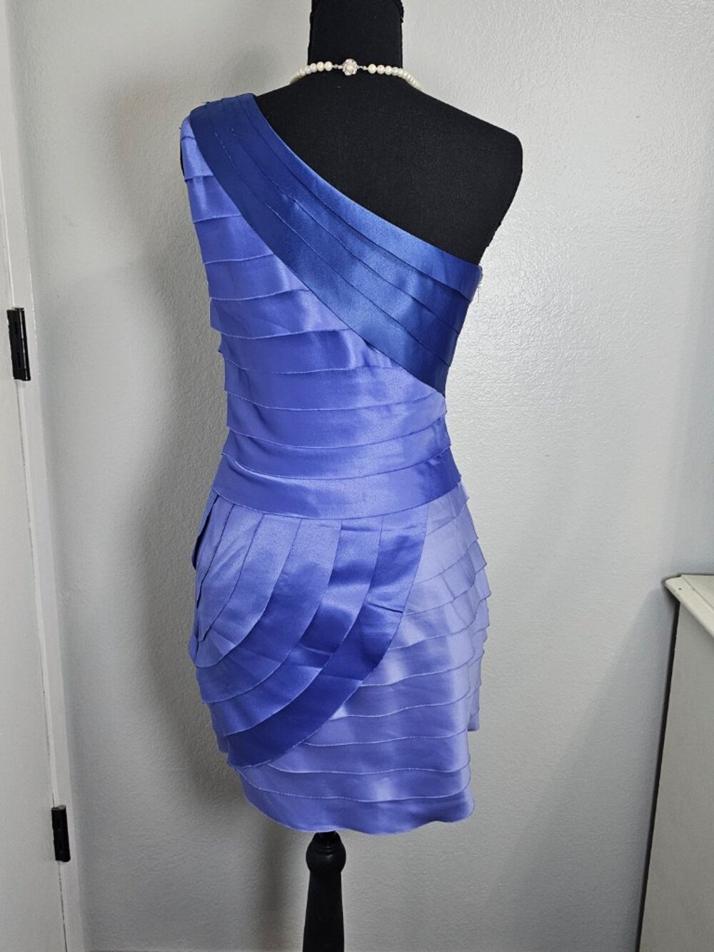 NEW Forever21 Blue Lavander Satin One Shoulder Tiered Dress Cocktail  Size 4 - Picture 4 of 7